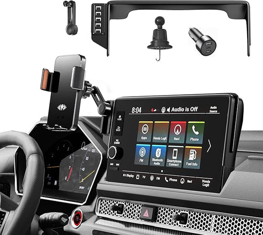 Car Phone Mount for 2023-2026 Honda CR-V & HR-V, Smart Auto-Clamping on 7/9" Touchscreen, 15W Wireless Fast Charging, Premium Aluminum Holder, Without Blocking Airflow