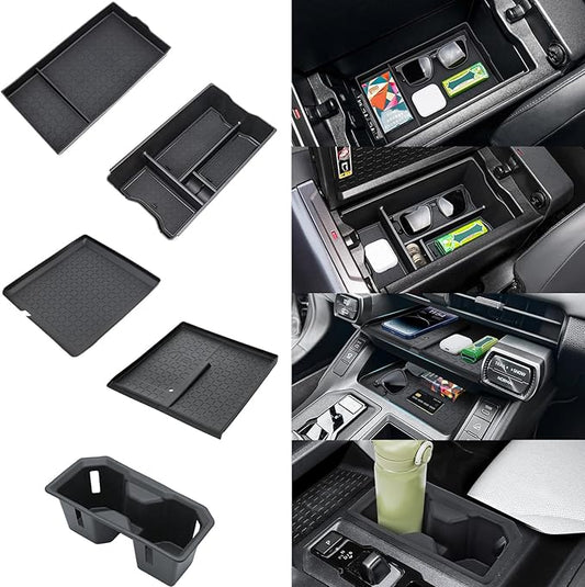 5PCS Center Console Organizer Tray and Wireless Charging Mat Compatible with 2026 Toyota RAV4 Armrest Bottom Tray Cup Holder Center Console Silicone Pad Interior Accessories(Not for Limited)