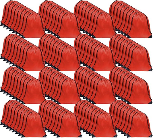 GoodtoU Drawstring Backpack, Nylon Cinch Sack Gym Bag for Sport, Traveling, Team (Red, 128Pcs)