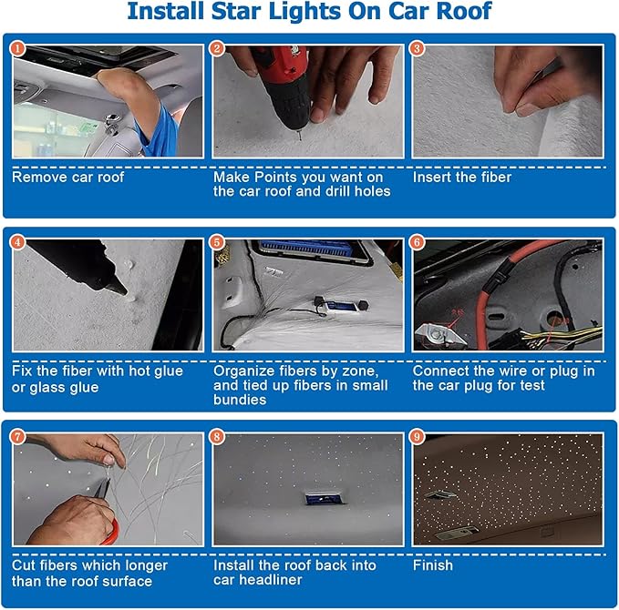 AZIMOM 16W Twinkle & Sound Activate 600pcs*0.03in*13.1ft Fiber Optic Starlight Headliner Kits for Car Home Star Ceiling Sky Decoration, APP& Remote Control Light Engine End Glow Fiber Strands