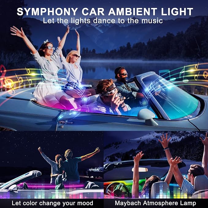 Acrylic Interior Car LED Strip Light with USB/Type C, Dreamcolor 10 in 1 with 187 inches 650 LEDs Ambient Lighting Kits, Sound Active Function Neon Accessories