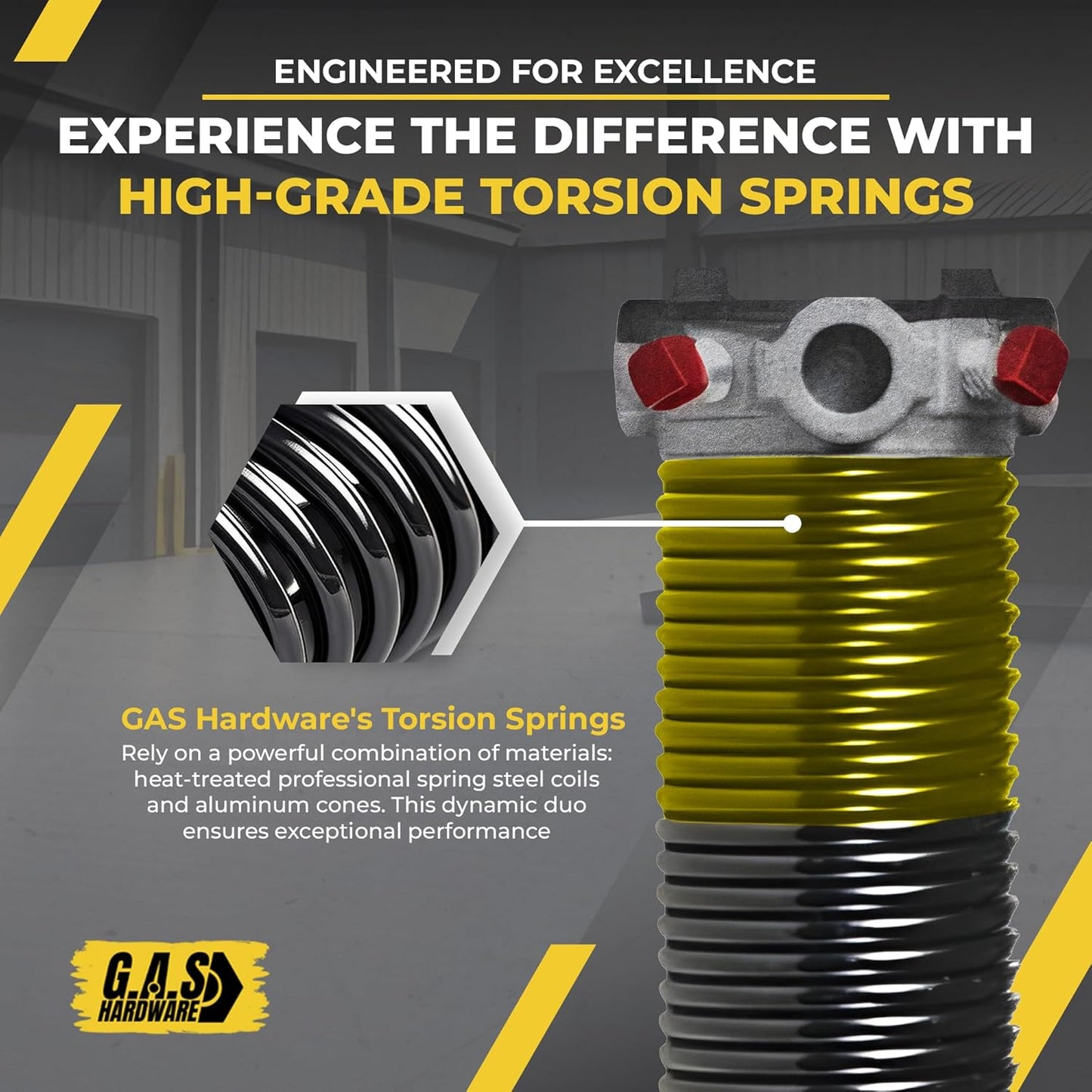 Garage Door Torsion Spring 250x2x36 for Right Side of Garage Door with Winding Bars, 1" Steel Bearing, and Gloves Heavy Duty Precision E-Coating 5-Year Warranty Minimum 30,000 Cycles (Black Cone)