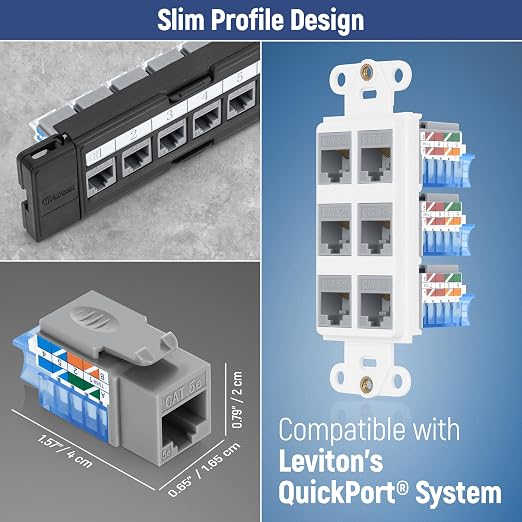 Everest 45° Angled RJ45 Cat5e Keystone Jacks 50-Pack in Gray