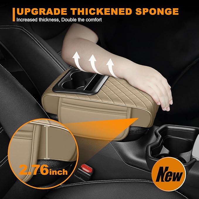 Armrest Cover for Car Fit for Jeep Cherokee - Center Console Cover with Cup Holders and 2 Storage Pockets(Beige)