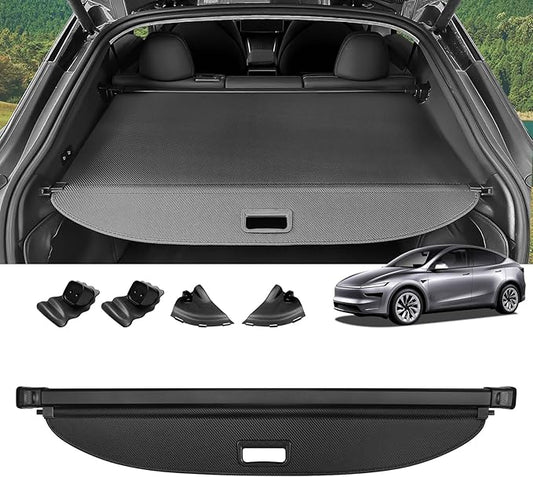 Cargo Cover for Tesla Model Y Juniper 2025 2026 (Fit 5-Seaters) Accessories Retractable Trunk Cover Security Shielding Shade Cargo Luggage Cover Trunk Privacy Protection (Carbon Fiber Texture)