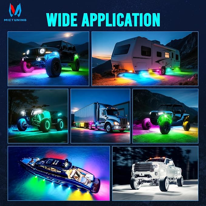 MICTUNING Q1+ MAX 16 Pods Ultra-Bright RGB Rock Lights, Multi-Color Chasing Underglow Lighting, Extensible to 24 Pods, APP Music Sync & DIY Effects, IP68 Waterproof