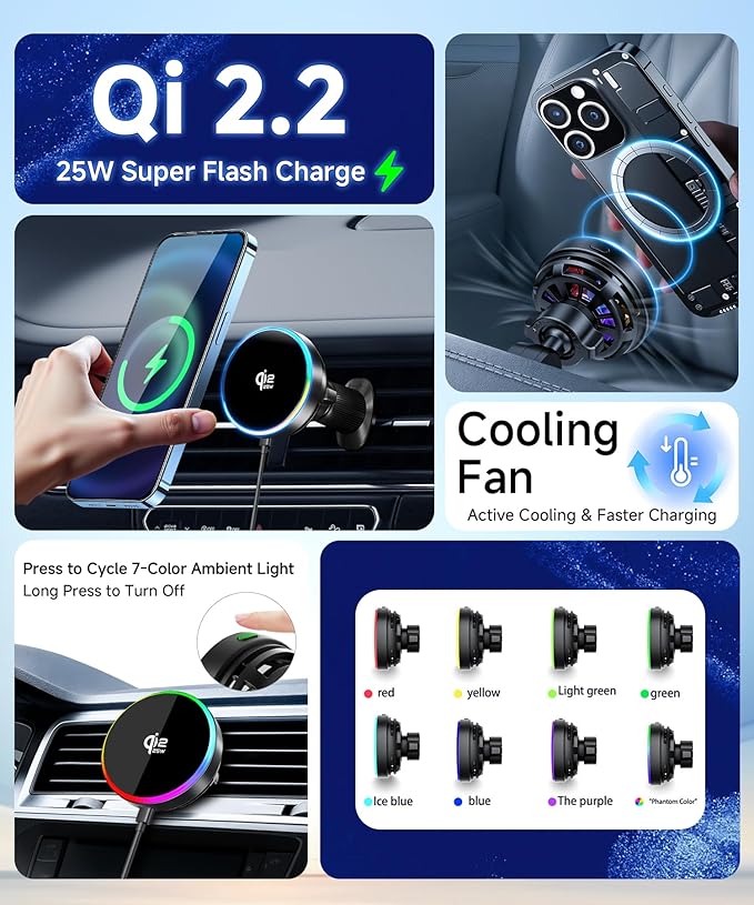 Qi2.2 Max 25W Fast Wireless Car Charger Phone Holder for 2025-2026 Toyota Camry LE/SE 8-Inch Screen, Magnetic Phone Mount Compatible with MagSafe