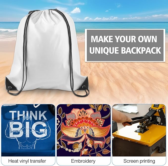 KUUQA 60Pcs White Drawstring Backpack Bag Bulk Drawstring Bags String Bags Storage Bags Gym Backpack for Sport Gym Traveling