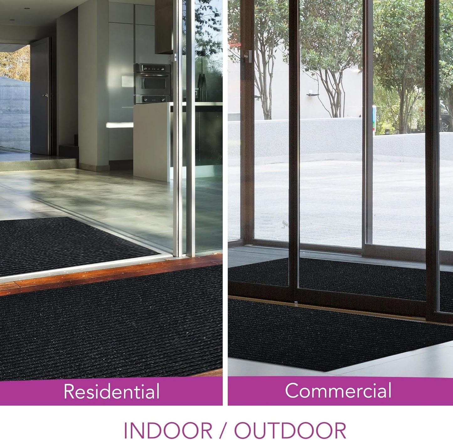 iCustomRug Spartan Weather Warrior Indoor/Outdoor Utility Ribbed Carpet Runner with Non-Slip Thermoplastic Rubber Backing, 3ft X 28ft in Black