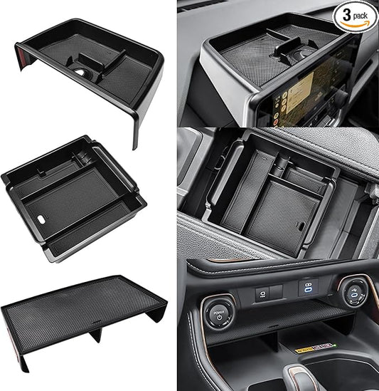 3PCS Center Console Organizer Set Compatible with 2024 2025 2026 Toyota Grand Highlander Accessories — Dashboard Organizer + Front Console Insert Divider + Armrest Storage Box, ABS Storage Tray