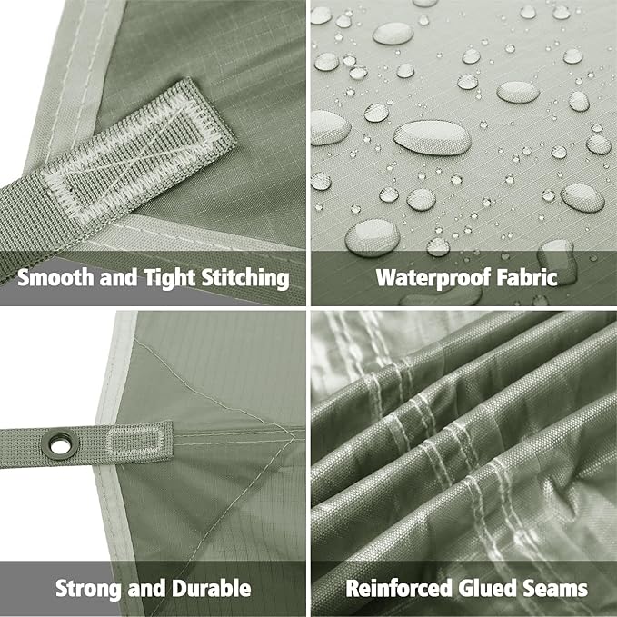 FREE SOLDIER Green 10x10.5ft Waterproof Polyester Camping Tarp with UV Protection, Ideal for Camping, Backpacking, and Hiking