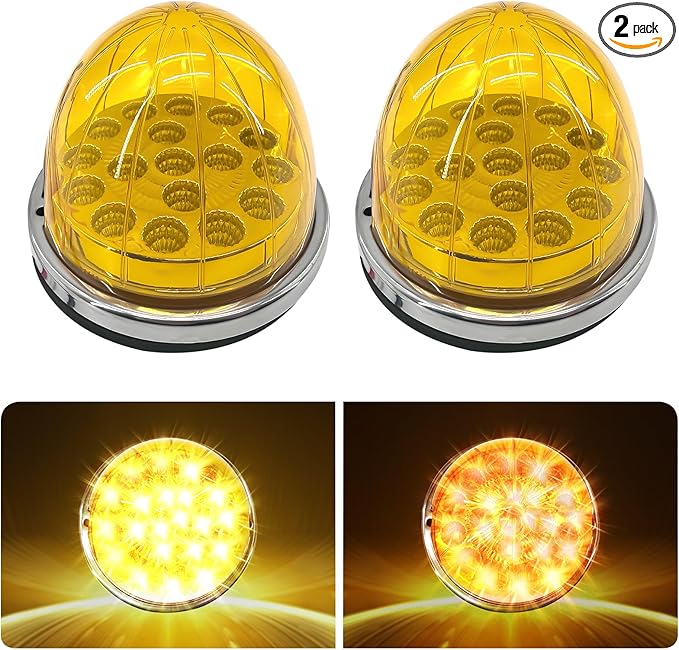 dreamdragon 2PCS Amber 17 LED Watermelon Lights with Dual Function, Stop/Turn Signal & Marker, Stainless Steel Bezel for Freightliner, Ke-nw-or-th, Peterbilt, and Heavy Trucks