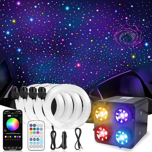 2000PCS 32W Meteor Starlight Headliner Kit,4 Light Colors Twinkle Fiber Optic Star Ceiling Lights,0.03in*13.1ft/4m, App/Remote Control Rgbw Shooting Star Headliner Kit Car Roof Home Ceiling
