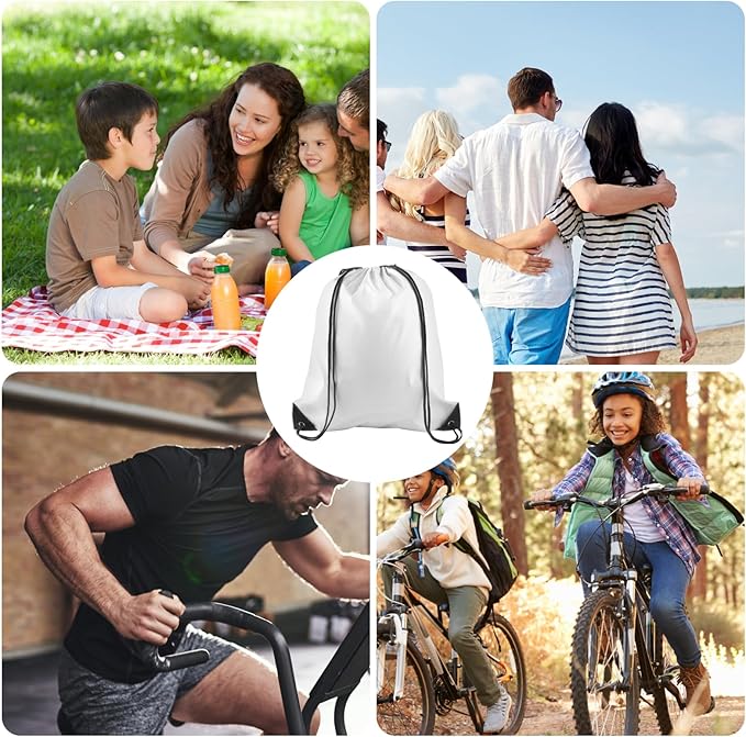 KUUQA 50Pcs White Drawstring Backpack Bulk Drawstring Bags String Bags Storage Bags Gym Backpack for Sport Gym Traveling