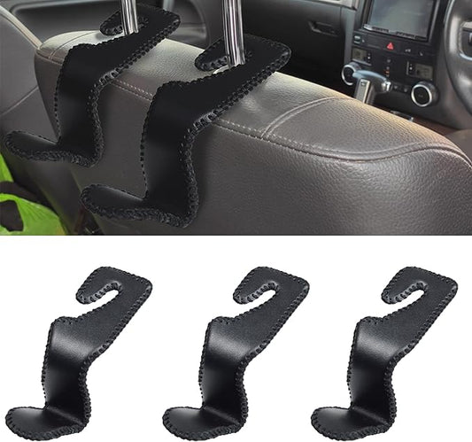 3Pcs Car Seat Headrest Hooks, Back Seat Purse Leather Hanger Holder Hook, Magnetic Storage Organizer for Purses Handbag Grocery Bags Coats