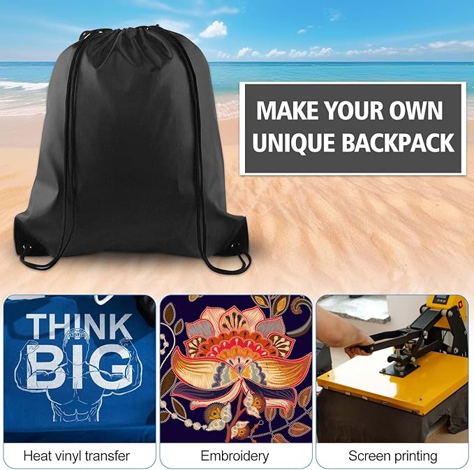 KUUQA 12 Pcs Drawstring Backpack Bags Sport Gym Sack Cinch Bags Bulk for School Traveling and Storage (Black)