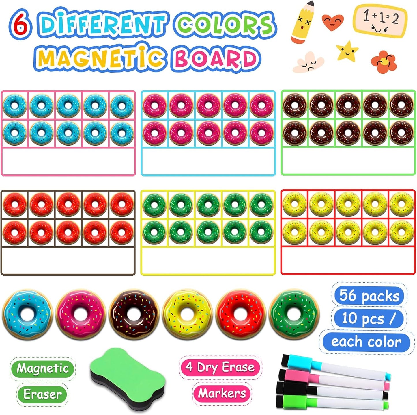 LOOIKOOS Magnetic Ten-Frame Set,Math Manipulative Games for Kids Number Counting Games,Montessori Educational Toy for Kindergarten Preschool 3 4 5 Year Old
