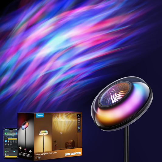 Govee Uplighter Floor Lamp for Living Room, RGBIC Ripple Projector, Smart Floor Lamp for Bedroom Works with Matter, 215 ft² Light Area, LED Modern Corner Floor Light, Warm Cool White Standing Lamp