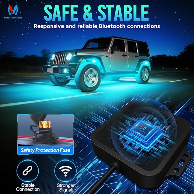 MICTUNING C1 16 Pods RGBW LED Rock Lights - Multicolor Underglow Neon Light Kit with Bluetooth Controller, APP Control