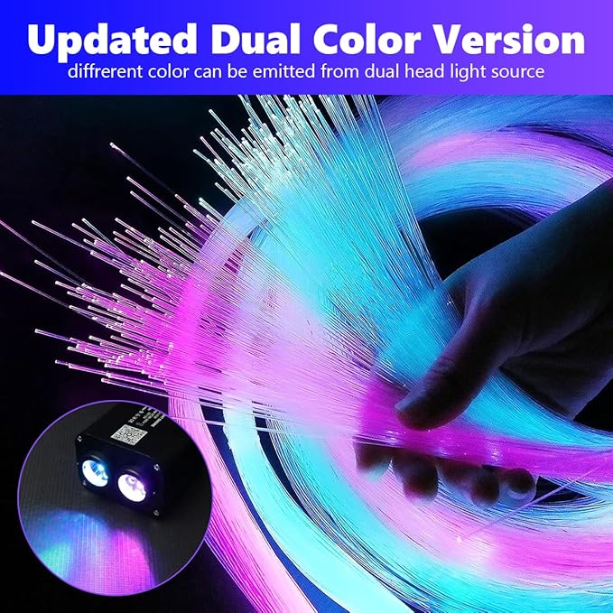 AMKI Dual Color 20W Twinkle Starlight Headliner Kit 1300pcs 0.03in 13.1ft Fiber Optic Star Ceiling Light Sound Activated Music Mode APP/Remote Control Dual Port Light Box for Car Home Roof Decor