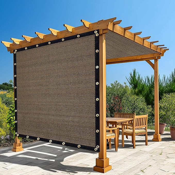 Amagenix 90% Shade Fabric 7'X 12' Mocha Sun Shade Cloth with Grommets for Pergola Replacement Shade Cover Canopy, Heavy Duty, Cable Zip Ties Included (We Customized)