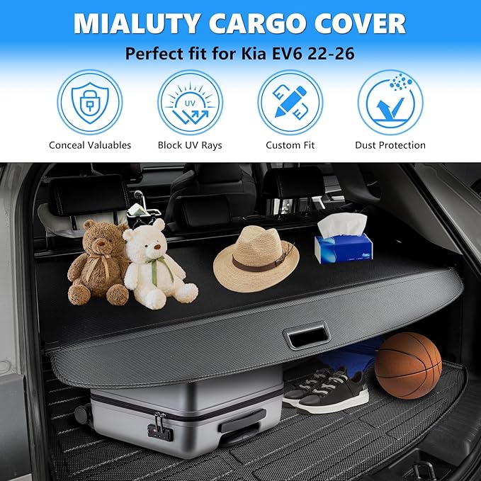 MIALUTY® Cargo Cover for 2022-2026 Kia EV6 Retractable Trunk Cover EV6 Accessories Anti-Peeping Anti-Theft Privacy Screen,Trunk Luggage Shield Shade Carbon Fiber Texture