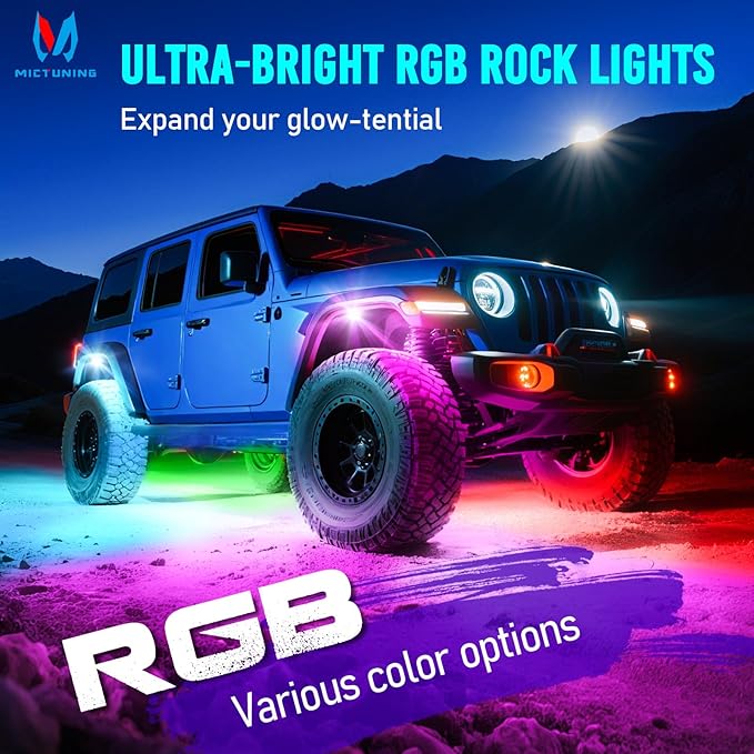 MICTUNING Q1+ MAX 16 Pods Ultra-Bright RGB Rock Lights, Multi-Color Chasing Underglow Lighting, Extensible to 24 Pods, APP Music Sync & DIY Effects, IP68 Waterproof