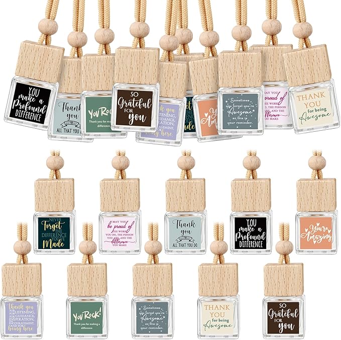 Havawish 30 Pcs Appreciation Gift Bulk for Teachers Empty Glass Essential Oil Diffuser Car Air Freshener Diffuser for Employee Staff Teachers Hanging Ornament Inspirational Team Thank You Gift