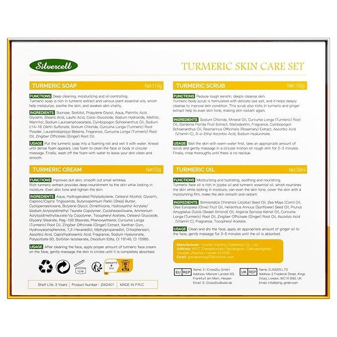 Turmeric Skin Care Set with Vitamin C, Turmeric Skincare Set Christmas Gifts for Women, Skin Care Kit for Anti-Aging Hydrating, Skincare Gift Set with Turmeric Soap Bar & Scrub, Turmeric Oil & Cream