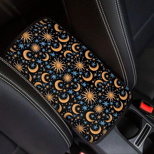 Car Console Armrest Cover, Moon Star Print Car Armrest Seat Box Cover Protector Auto Accessories Car Decor for Women Men,Universal Fit,Machine Washable