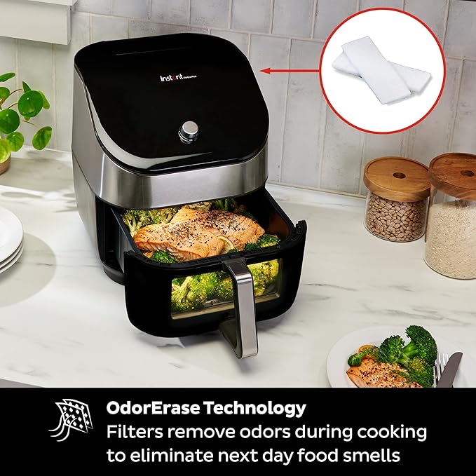 Instant Vortex Plus 6QT Air Fryer with Odor Erase Technology, 6-in-1 Functions that Crisps, Roasts, Broils, Dehydrates, Bakes & Reheats, 100+In-App Recipes, from the Makers of Instant Pot,1700W,Black