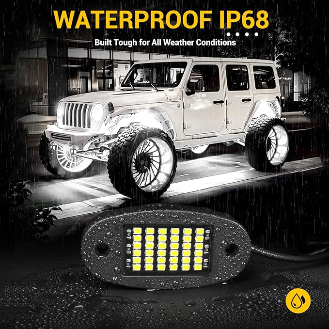 Hovano 6 Pods White Rock Light Kit with Wired Switch - 6500K Pure White LED Underglow, IP68 Waterproof, Super Bright 36 LEDs for Trailer Off Road SUV UTV ATV RZR Car