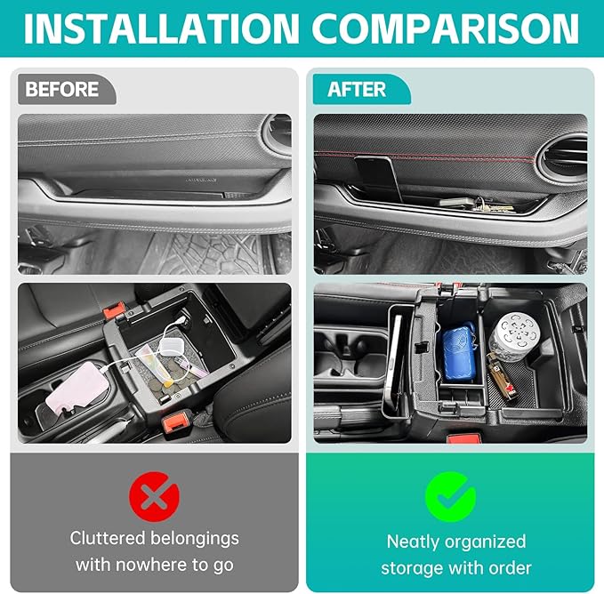 3PCS Center Console Organizer Combo Kit Compatible with 2018-2023 Jeep Wangler JL JLU 4xe Rubicon Sahara & Gladiator JT Accessories, Insert/Hanging Armrest Storage Box & Grab Bar Tray