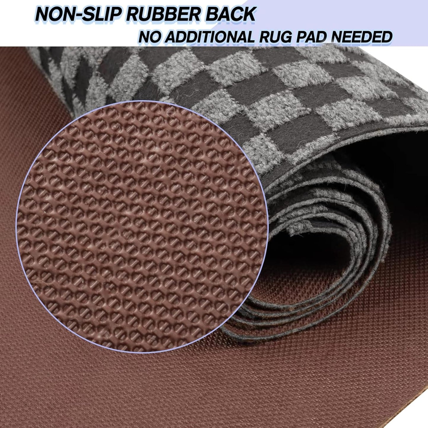 Custom Size Backed Non-Slip Area Rugs Runner, Easy Clean, Waterproof Runner Rugs for Hallway Entryway, Kitchen, Laundry, 4FT x 82FT, Gray Checkered