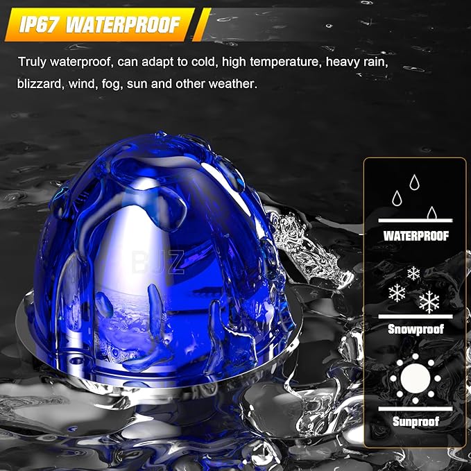 BJZ 10Pcs Blue Watermelon LED Strobe+Constant Marker Lights Dual Function Watermelon-Shaped Side Marker Clearance Tail Top Cap Roof Lights for Trailer Truck Semi-Trailer Heavy-Duty Truck Bus Van