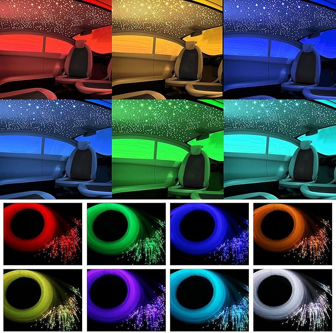 AMKI 16W Fiber Optic Lights,Starlight Headliner Light Kit APP/Remote Control Sound Activated Mode for Car&Home Decoration,Optical Fiber Cable Strands 0.75mm/0.03in 6.5ft/2m 300pcs