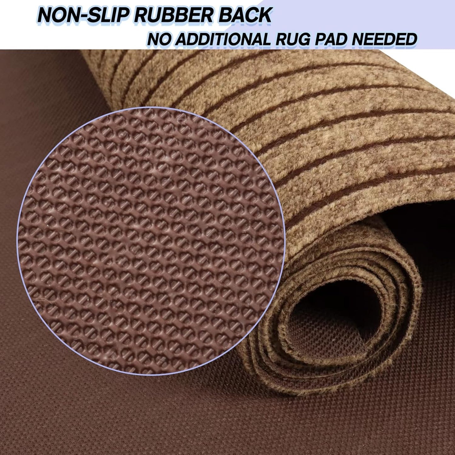Custom Size Backed Non-Slip Area Rugs Runner, Easy Clean, Waterproof Runner Rugs for Hallway Entryway, Kitchen, Laundry, 3FT x 21FT, Brown Stripe