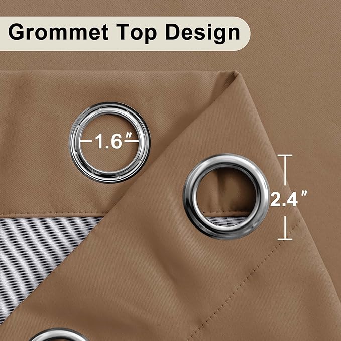 XWZO 100% Blackout Curtains with Tiebacks- 2 Thick Layers Completely Shaded Window Treatment Thermal Insulated Lined Drapes for Bedroom/Patio Door, Grommet, Cappuccino, W38 x L54, Set of 2 Panels