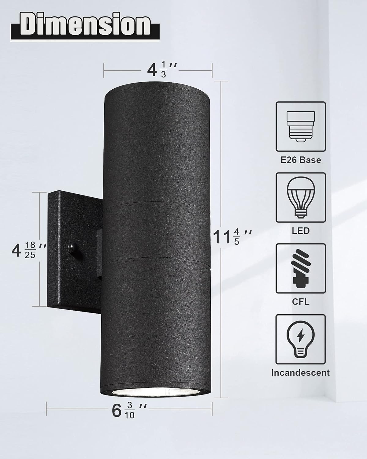 Ken & Ricky Outdoor Wall Sconce Lights, Black Exterior Lighting Fixtures,Cylinder Outdoor Light Fixtures for House Garage Front Door Patio Entryway 2 Pack