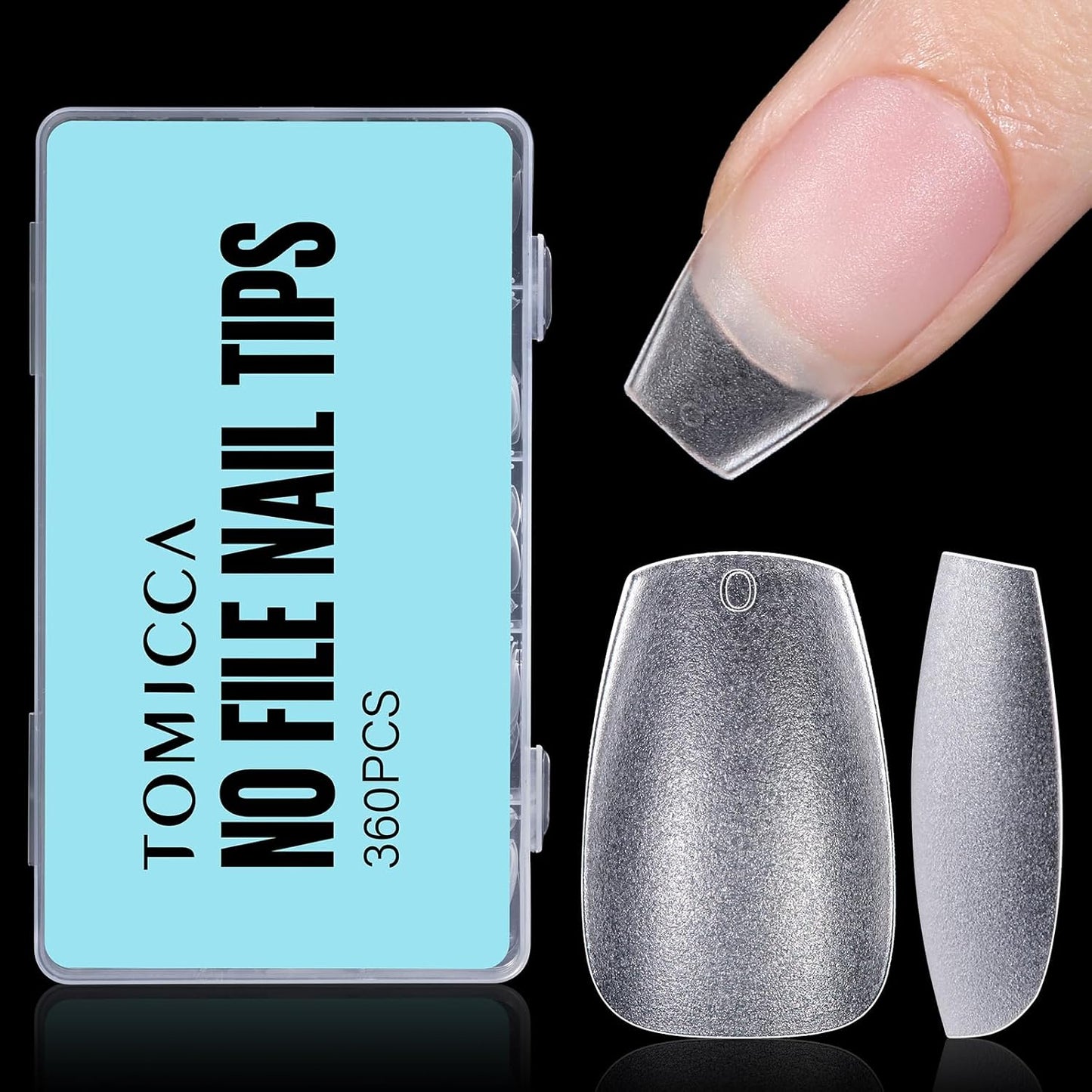 TOMICCA Short Coffin Gel Nail Tips, Full Cover Short Nail Tips, 360Pcs Soft Coffin Nails Matte Fake False Acrylic Press on Nail Home DIY Nail Salon 15 Sizes