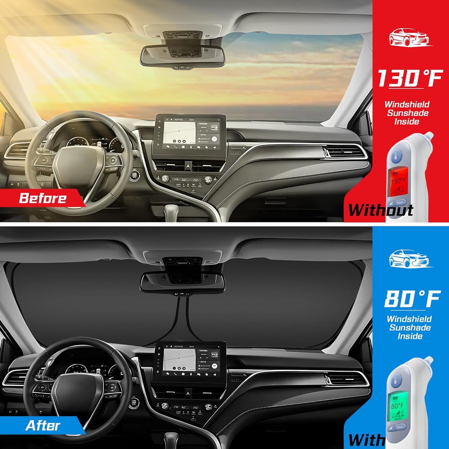 ARISMOTOR Windshield Sun Shade for GMC Sierra 1500 2500 3500 (SLT AT4 Denali) 2019-2025 2026, Custom Fit Foldable Front Window Sunshade Sun Visor Protector, Block UV Rays Keep Your Car Cooler