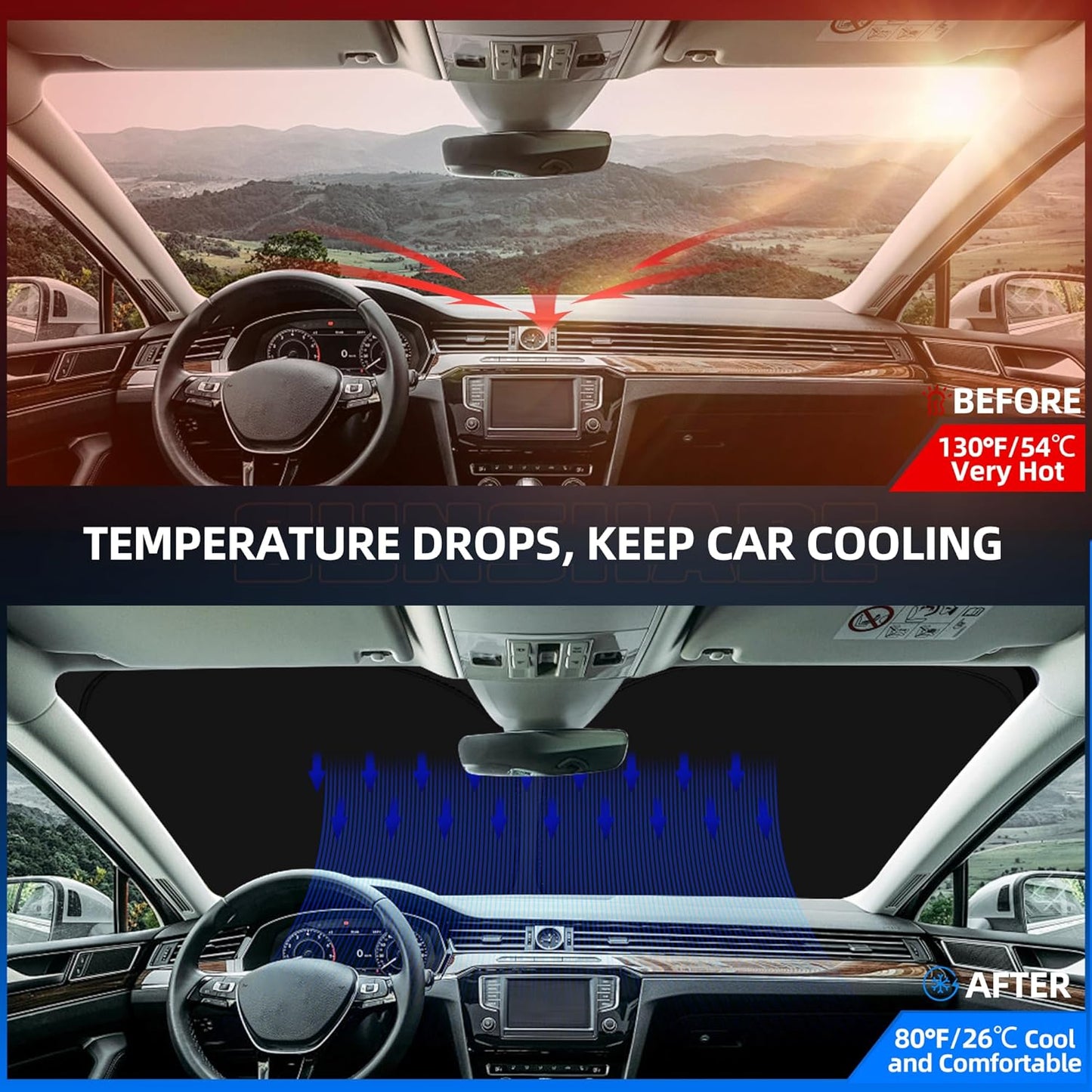 Windshield Sun Shade for Ford E-Transit 2022-2025 2026 Foldable Sunshade Custom Fit Front Window Car Interior Accessories Protector Blocks UV Rays
