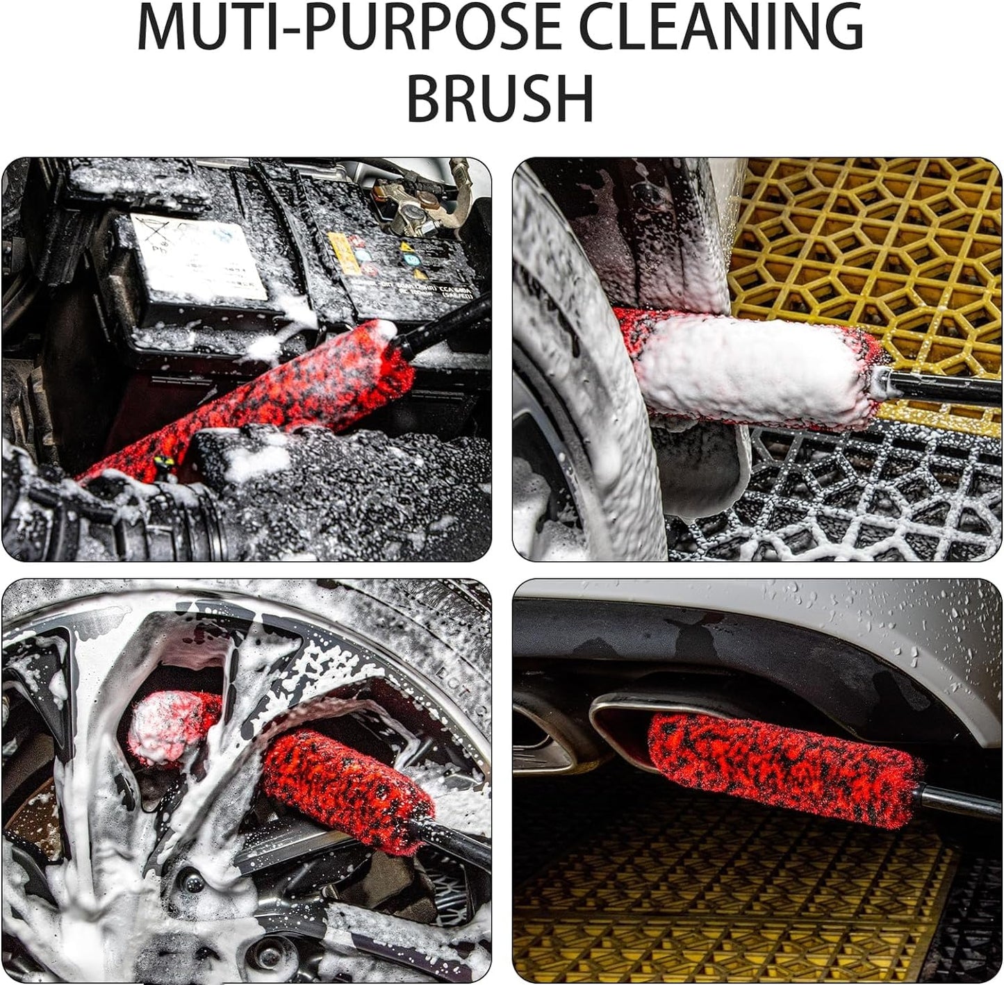 bzczh Metal Free Soft Wheel Cleaner Brush, Synthetic Wool Car Cleaning Brush, Highly Water Absorption, Dense and Durable Tire Brush for Cleaning Wheels, Rims, Spokes, Fenders, Engines…