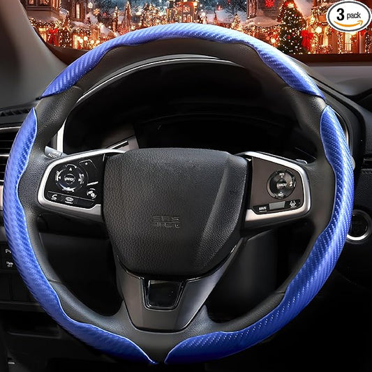 3 Pcs Carbon Fiber Car Steering Wheel Cover, Anti-Skid & Scratch-Proof,Segmented, Butterfly Thin Steering Wheel Cover Men/Women Universal Fit 14.5"-16" Wheel Covers for Cars/Truck/SUV