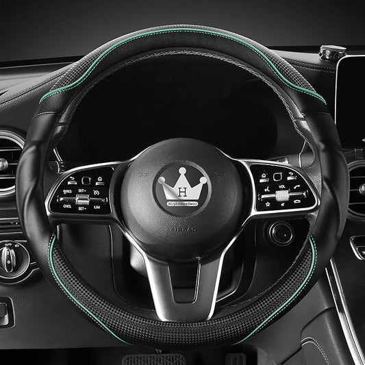 3D Car Steering Wheel Cover Comfort Grip Massage Sporty Anti-Slip Carbon Fiber Faux Leather for Sedan SUV, Universal Fit, Car Handle Covers for All Seasons, 14.75-15.15in, Green