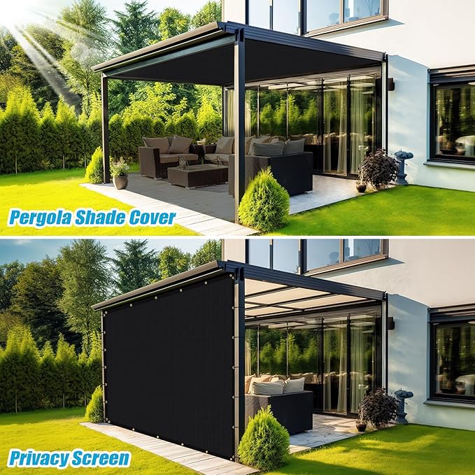 Amagenix 90% Shade Fabric 10'X 18' Black Sun Shade Cloth with Grommets for Pergola Replacement Shade Cover Canopy, Heavy Duty, Cable Zip Ties Included (We Customized)