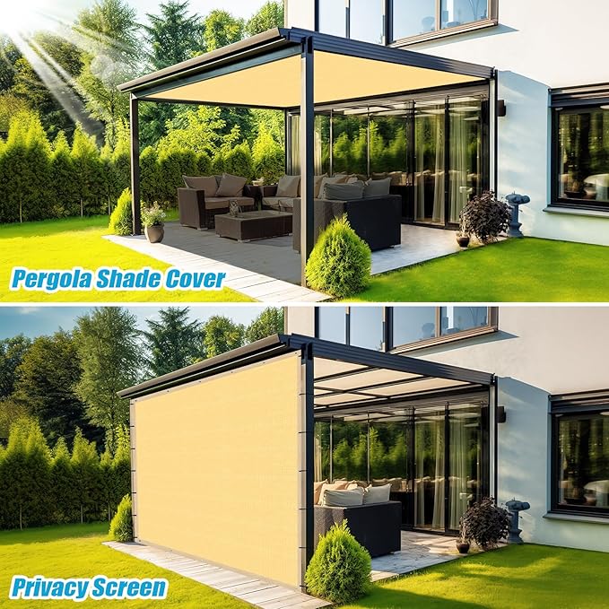 Amagenix 90% Shade Fabric 4'X 9' Sand Sun Shade Cloth with Grommets for Pergola Replacement Shade Cover Canopy, Heavy Duty, Cable Zip Ties Included (We Customized)