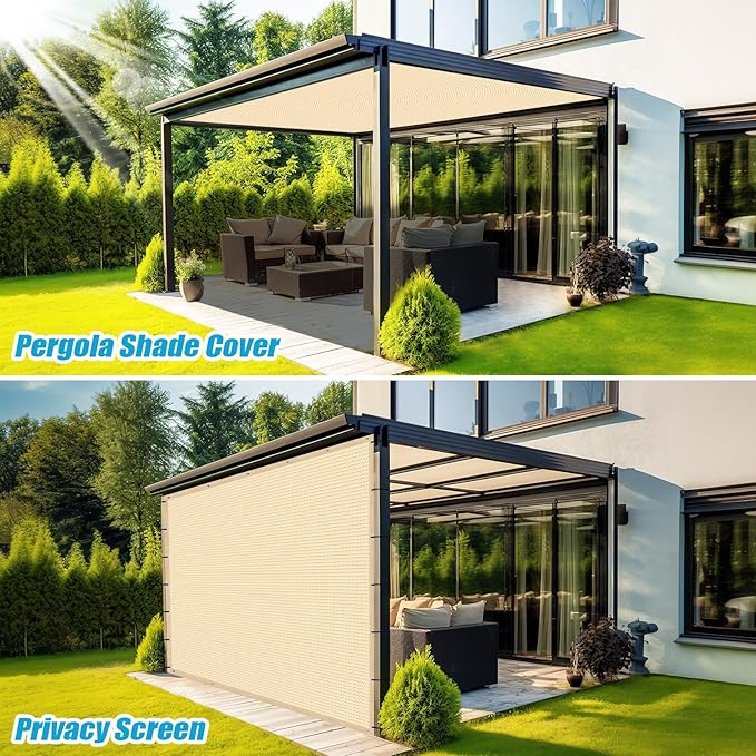 Amagenix 90% Pergola Shade Cover 5' X 12' Sun Shade Cloth with Grommets for Outdoor Garden Patio Porch, Commercial Grade 200 GSM - Cable Zip Ties Included (We Customized) GN108, Wheat