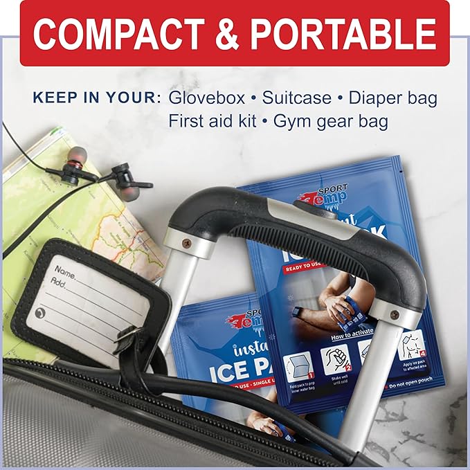 Sport Temp Instant Ice Cold Packs (7”x 5”) Disposable Ice Packs for Pain Relief, Swelling, Injuries, Toothaches, and Sprains – Cold Therapy for Athletes, First Aid, Travel & Outdoor Use (8 Pack)