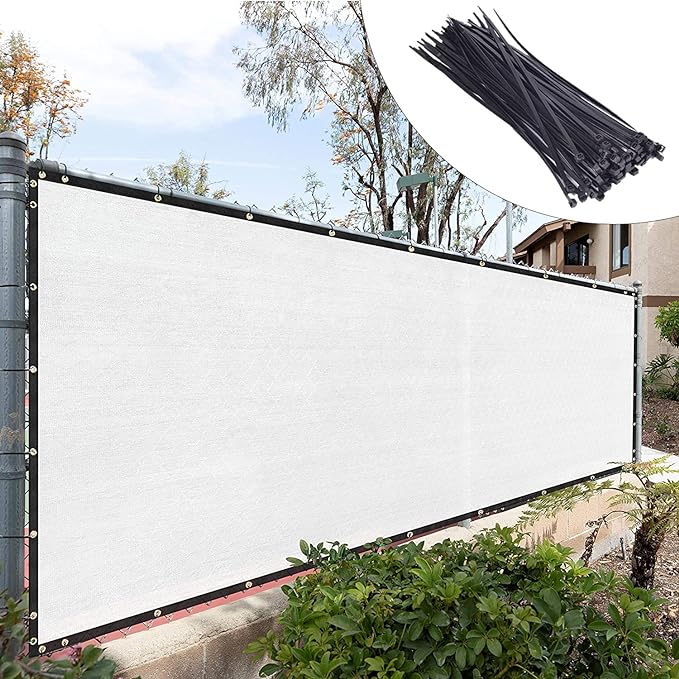 Royal Shade Custom Size 5' x 65' White Fence Privacy Screen Windscreen Cover Netting Mesh Fabric Cloth - Cable Zip Ties Included (We Make Custom Size)